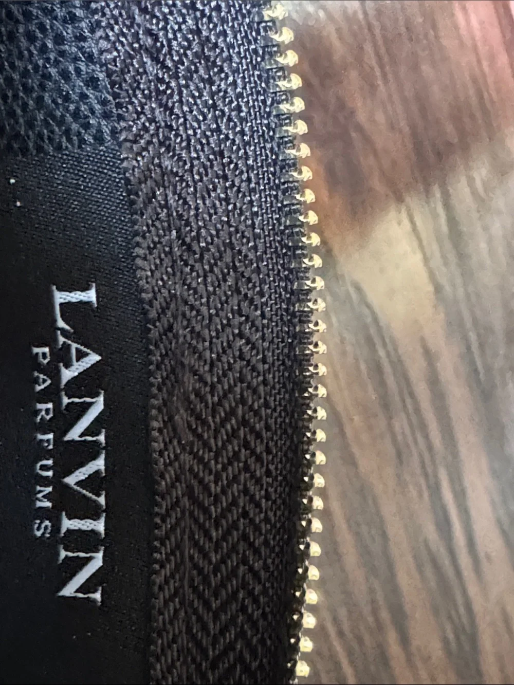 Lanvin Black Leather Toiletry Zip Pouch with Gold Logo